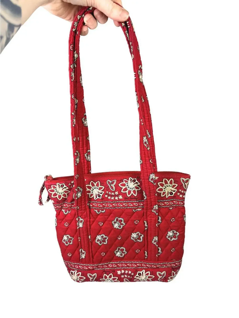 Retired Vera Bradley Red Bandana Print Quilted Tote Bag Y2K